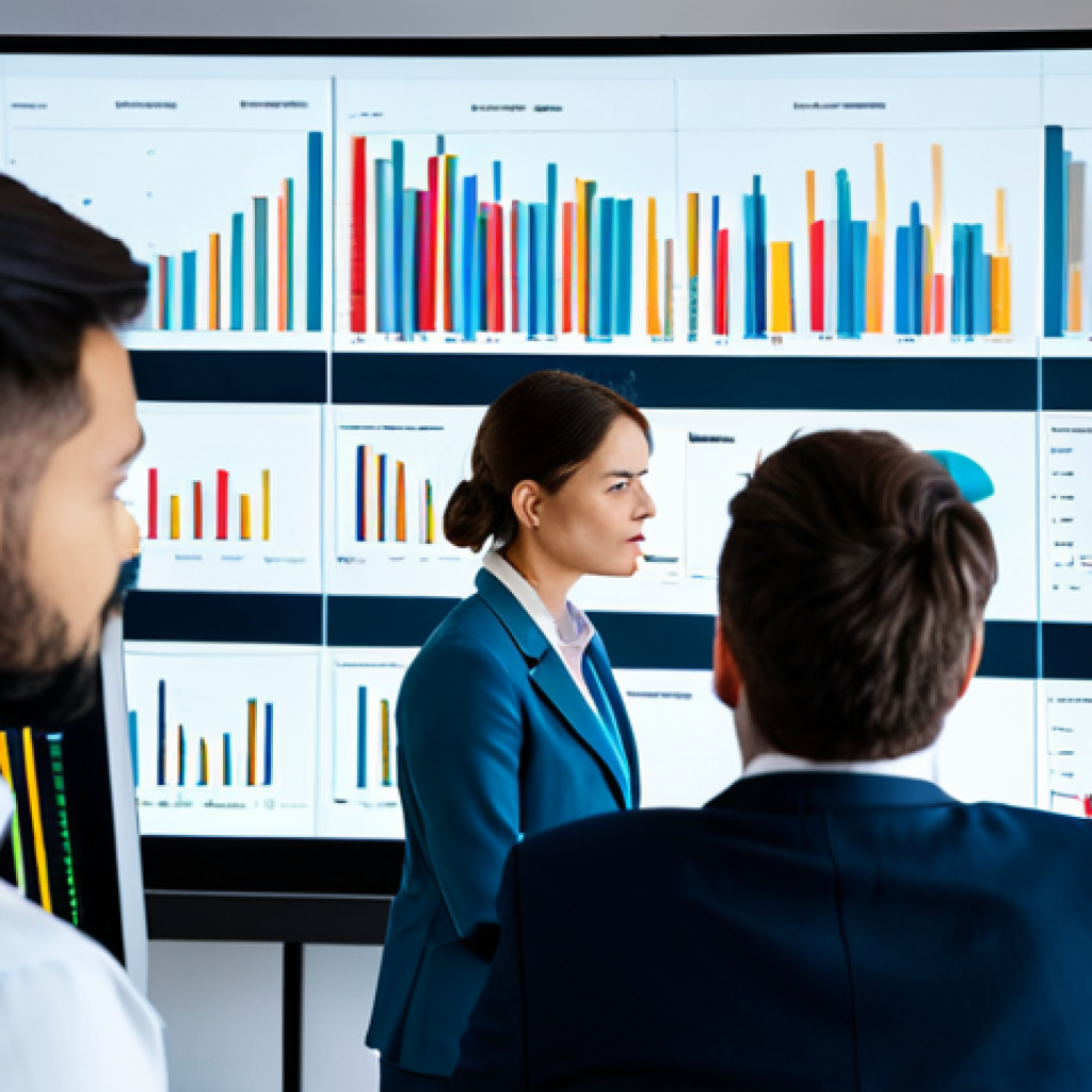 Data Visualization in a Business Setting**

"A diverse team of professionals analyzing data visualizations (histograms, bar charts) projected on a large screen in a modern office. Everyone is fully clothed in business attire, appropriate and modest clothing. The atmosphere is collaborative and focused. Safe for work, perfect anatomy, natural proportions, professional setting, high quality."

**