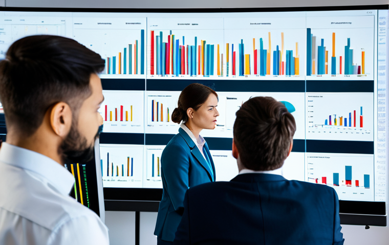 Data Visualization in a Business Setting**

"A diverse team of professionals analyzing data visualizations (histograms, bar charts) projected on a large screen in a modern office. Everyone is fully clothed in business attire, appropriate and modest clothing. The atmosphere is collaborative and focused. Safe for work, perfect anatomy, natural proportions, professional setting, high quality."

**