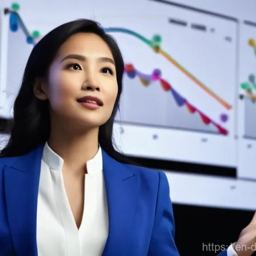고객 데이터 분석의 효과적인 전달 방법 - **Prompt: The Data Storyteller's Stage**
    An inspiring female data storyteller, wearing a chic, p...