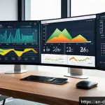 고객 데이터 분석을 위한 성과 측정 지표 - A modern digital marketing analytics dashboard displayed on a sleek computer screen in a bright offi...